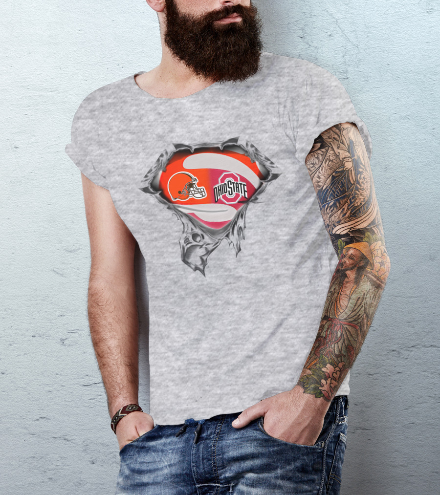 Browns Ohio State Logo Fusion With Football Helmet And Buckeye Symbol T-Shirt