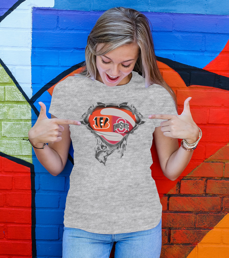 Bengals Ohio State Football Fusion Under Superhero T-Shirt