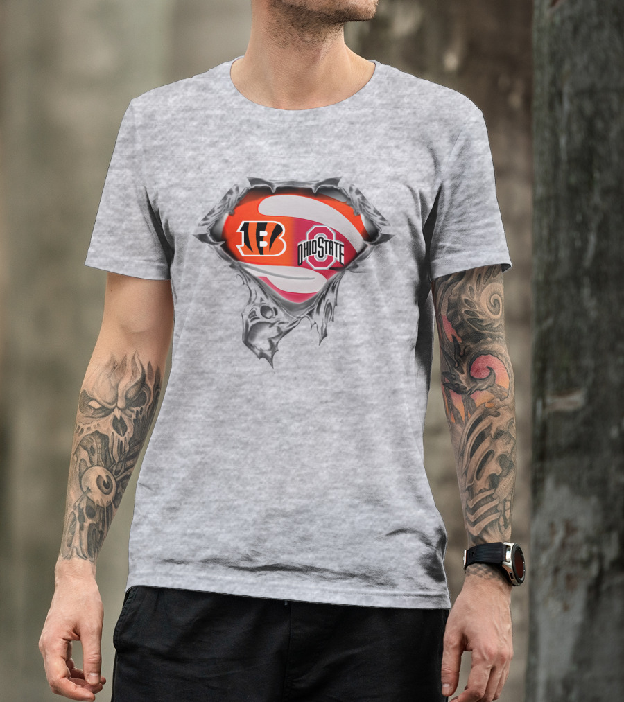 Bengals Ohio State Football Fusion Under Superhero T-Shirt