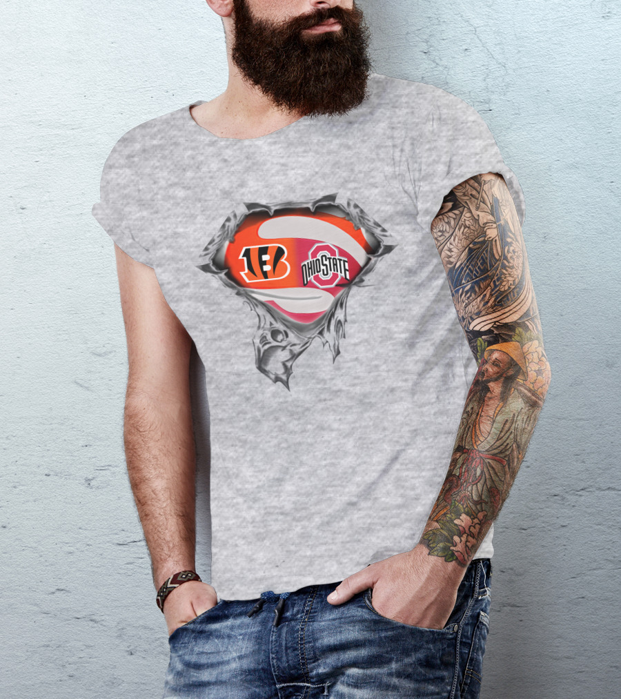 Bengals Ohio State Football Fusion Under Superhero T-Shirt