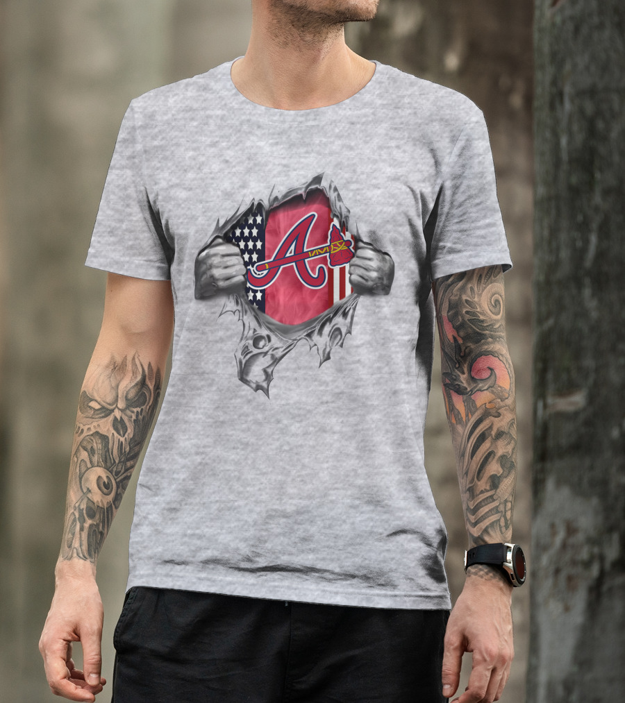 Atlanta Braves Logo With American Flag Background Breakthrough T-Shirt