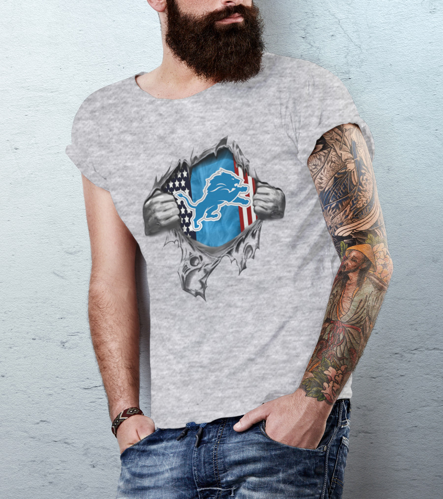 American Flag Lion Logo Detroit Lions T-Shirt