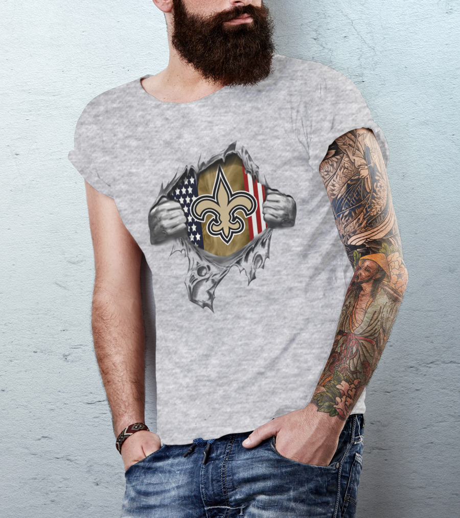 American Flag New Orleans Saints Fleur-De-Lis Peeling Back T-Shirt
