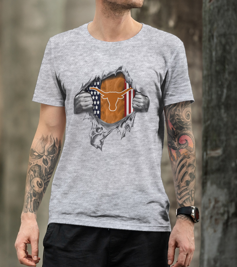 Texas Longhorns American Flag Ripped T-Shirt