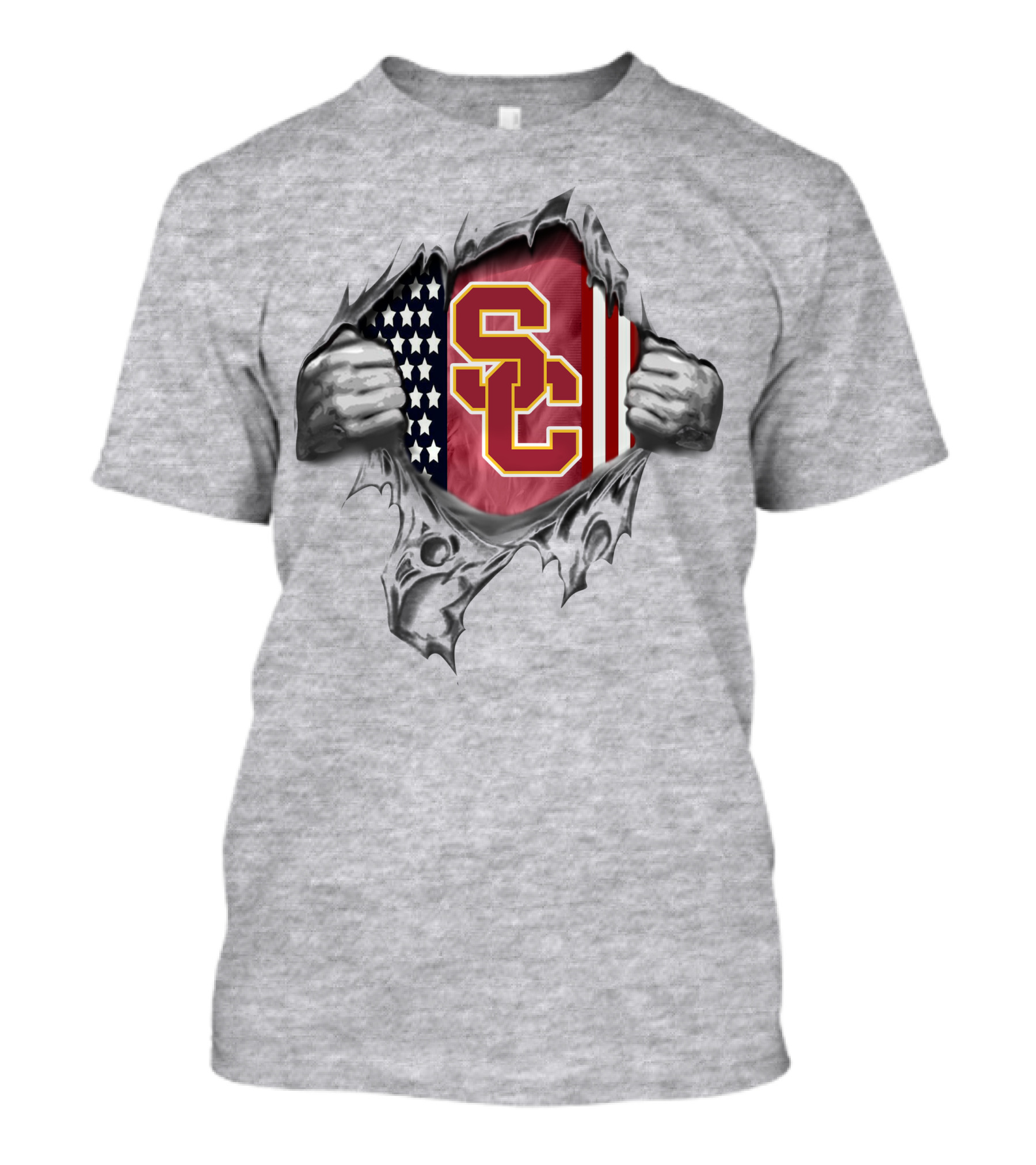 Usc Trojans American Flag Logo Ripped Chest T-Shirt