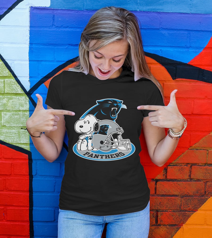 Snoopy Hugging Carolina Panthers Helmet With Team T-Shirt