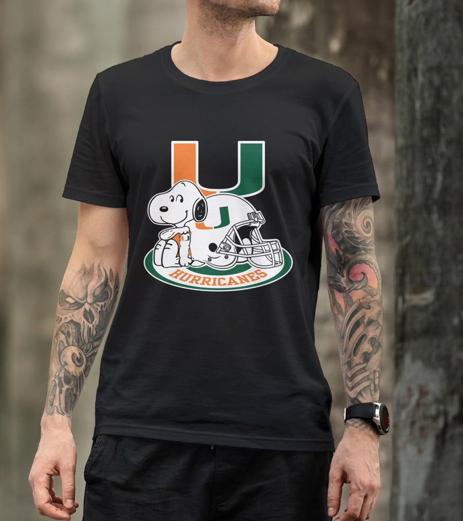 Miami Hurricanes Snoopy U Logo Helmet T-Shirt