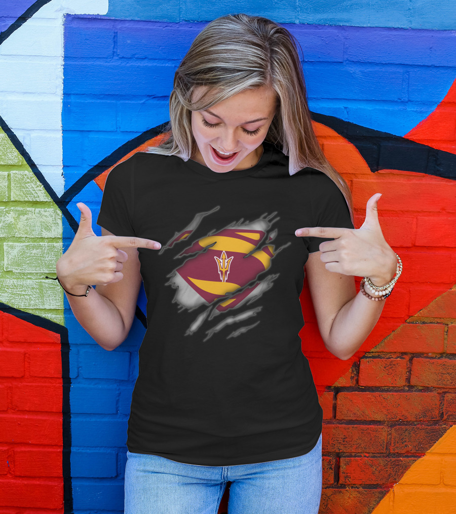 Arizona State Sun Devils Logo Rip Superman Style T-Shirt