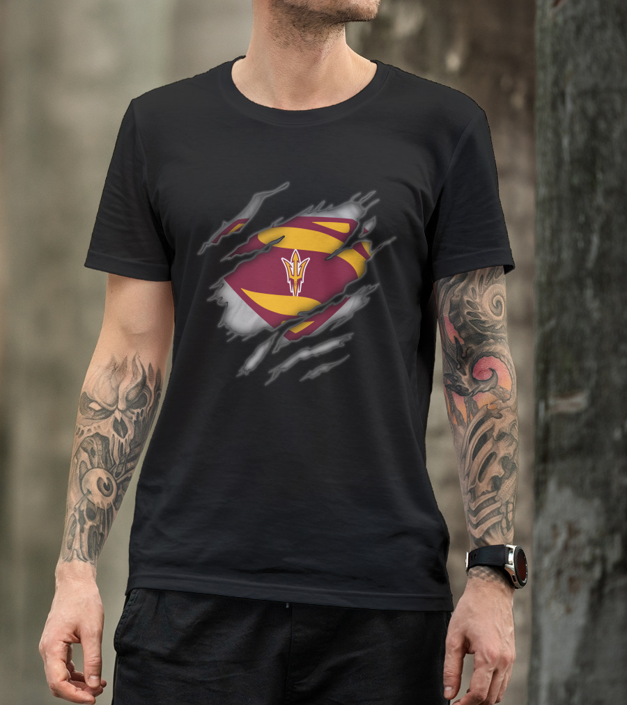 Arizona State Sun Devils Logo Rip Superman Style T-Shirt