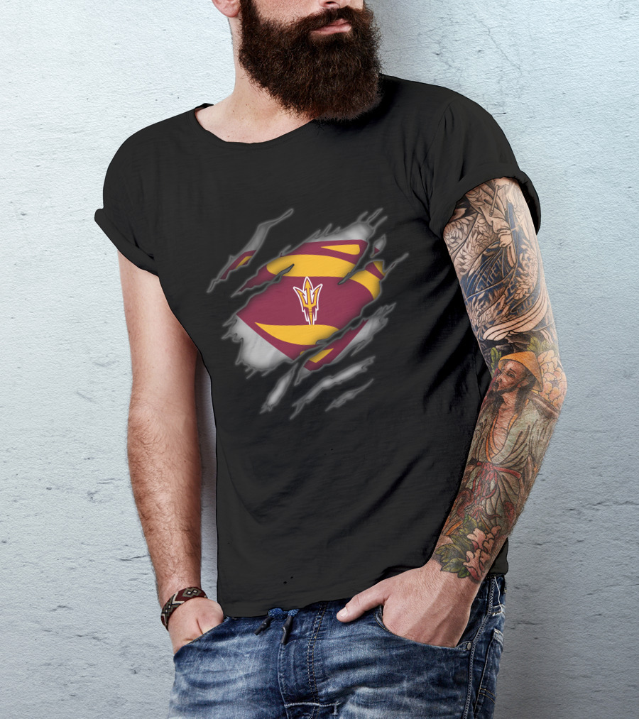 Arizona State Sun Devils Logo Rip Superman Style T-Shirt