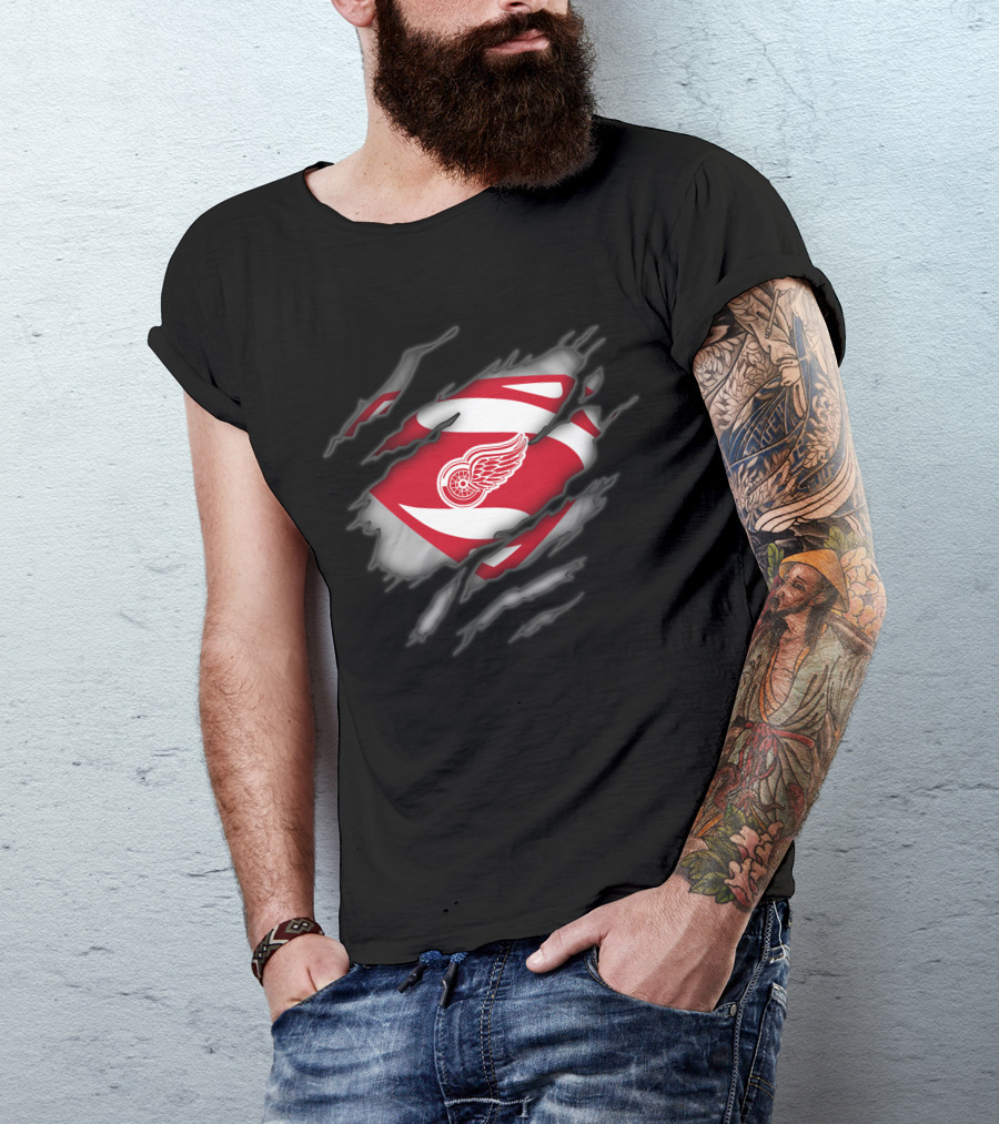 Detroit Red Wings Hockey Superman Logo Fusion T-Shirt