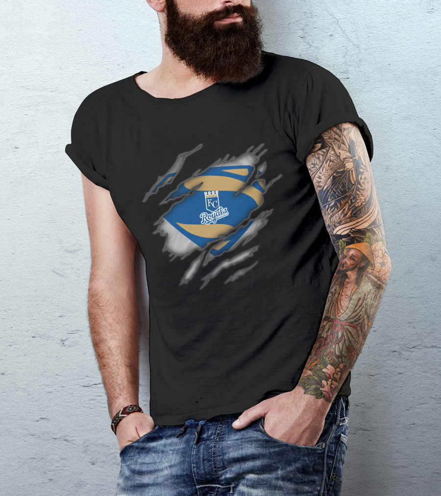 Kansas City Royals Kc Badge With Superman Style Tear Effect T-Shirt