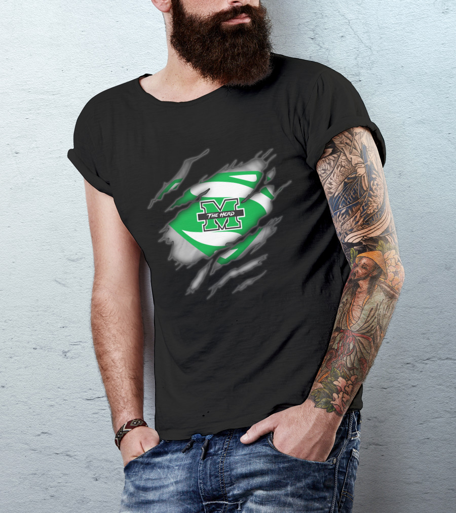 Marshall Thundering Herd M Logo Inside Superman-Style Rip T-Shirt