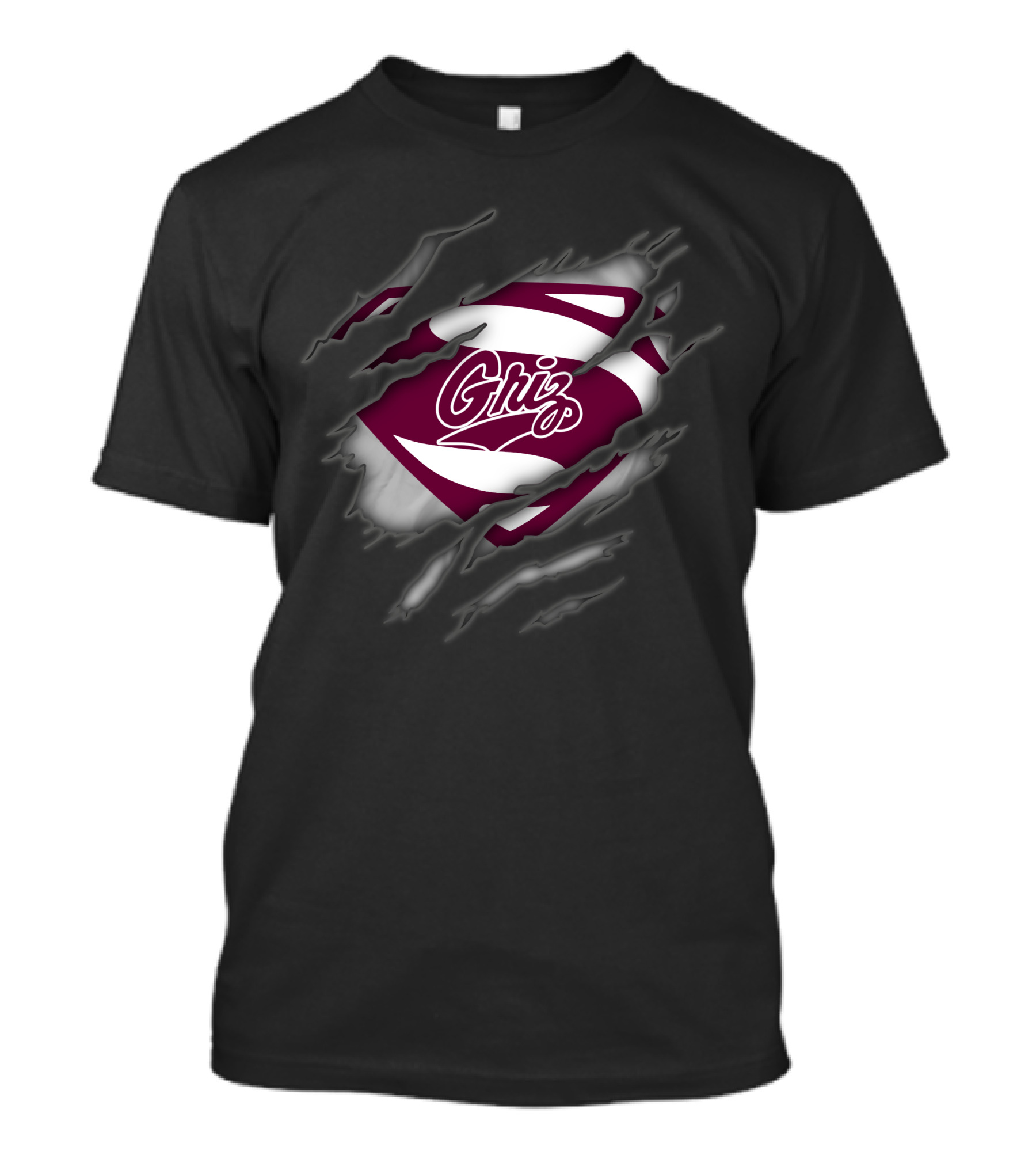 Griz Montana Grizzlies Superman Logo Rip T-Shirt