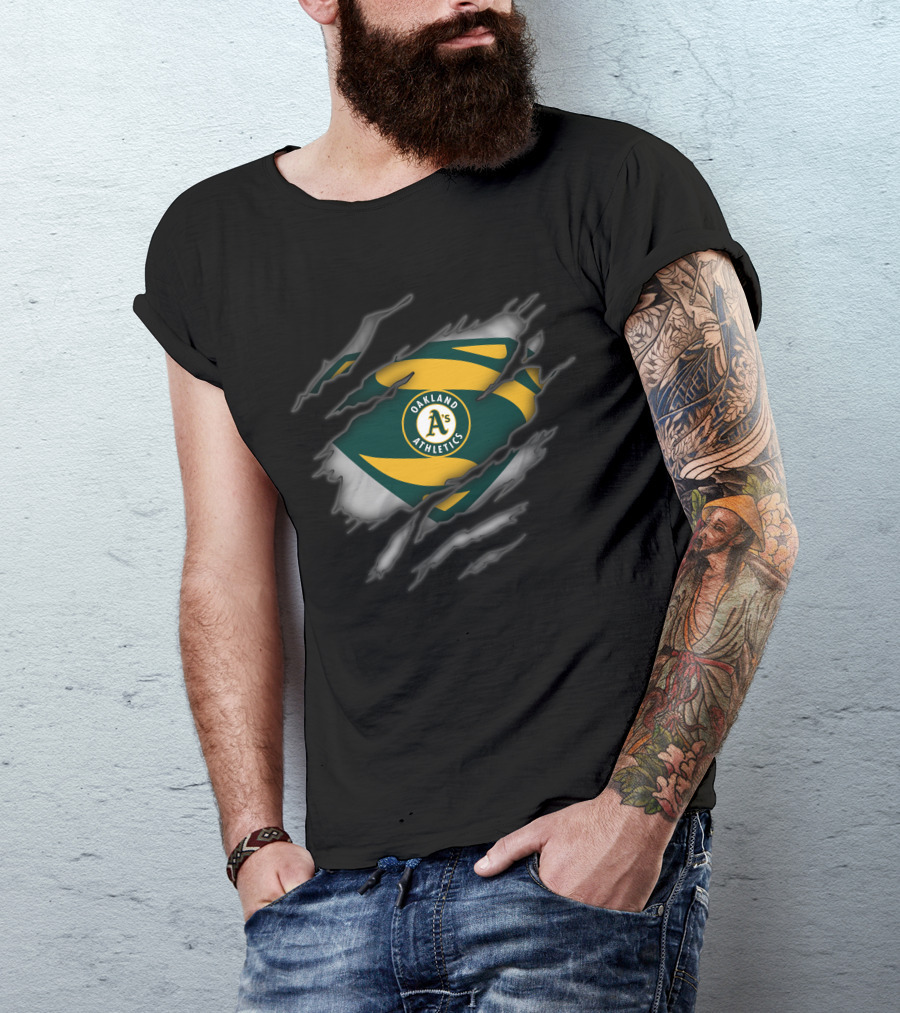Oakland Athletics Logo Inside Superman Style Ripped Chest T-Shirt