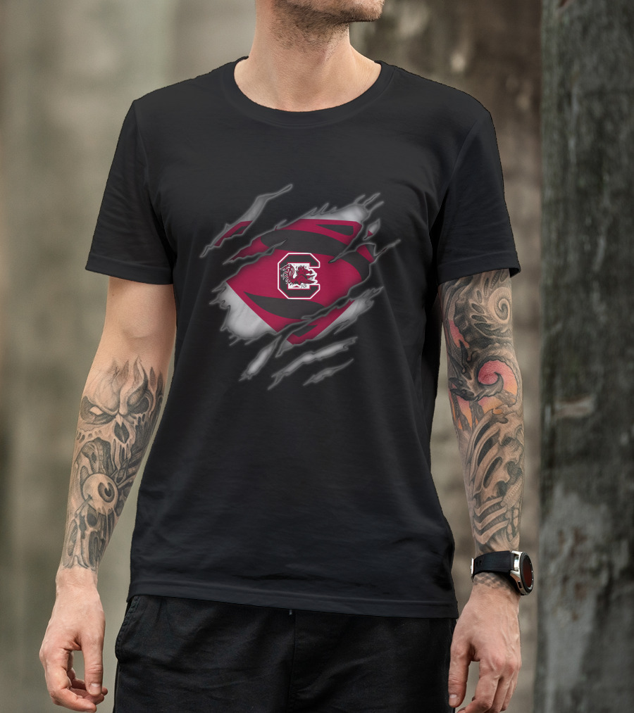 South Carolina Gamecocks Logo Superman-Style Ripped Chest T-Shirt
