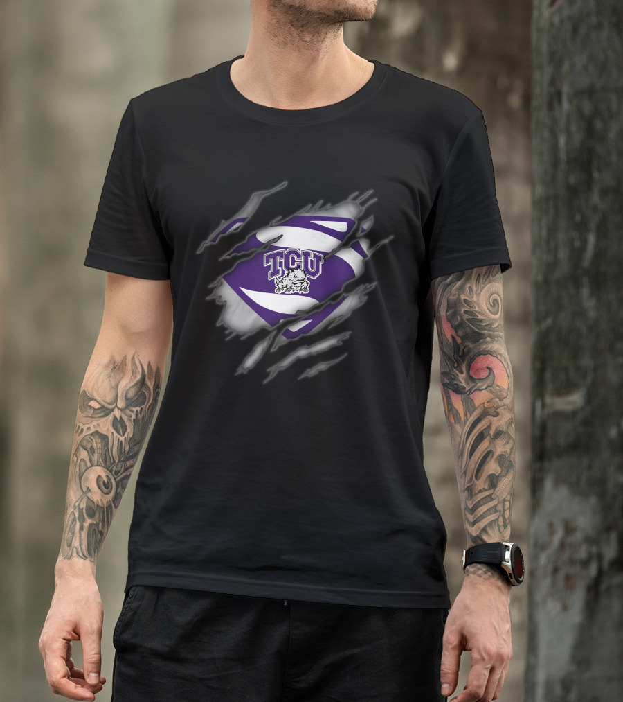 Tcu Horned Frogs Superman Logo With Rip Effect T-Shirt