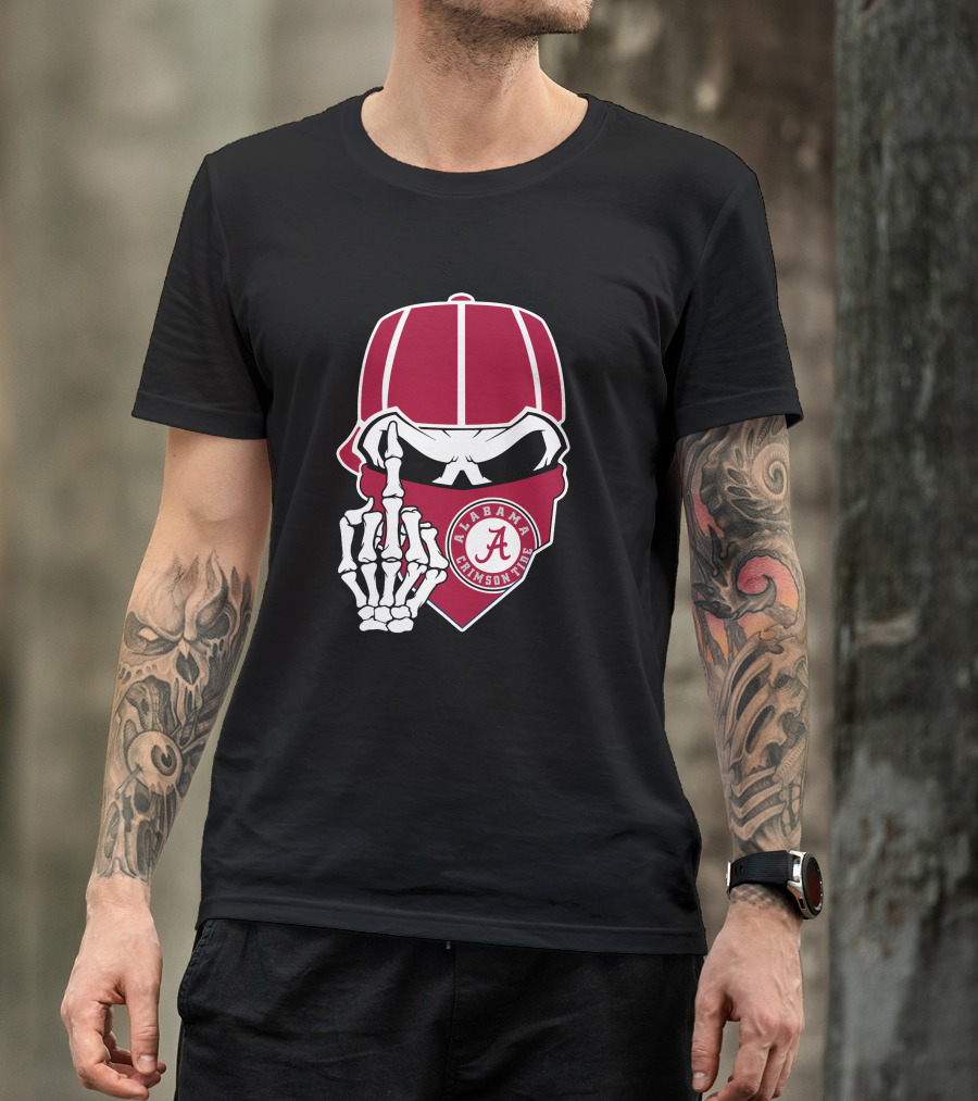 Alabama Crimson Tide Skull Bandana Skeleton Hand T-Shirt