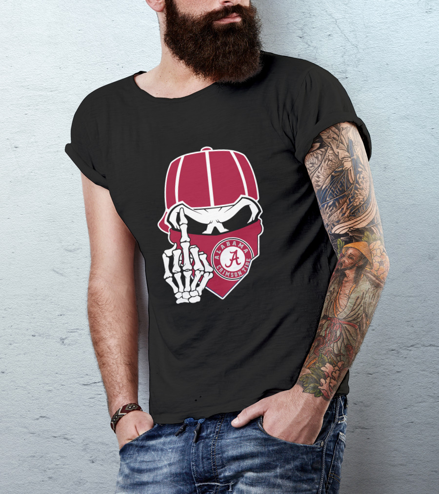 Alabama Crimson Tide Skull Bandana Skeleton Hand T-Shirt