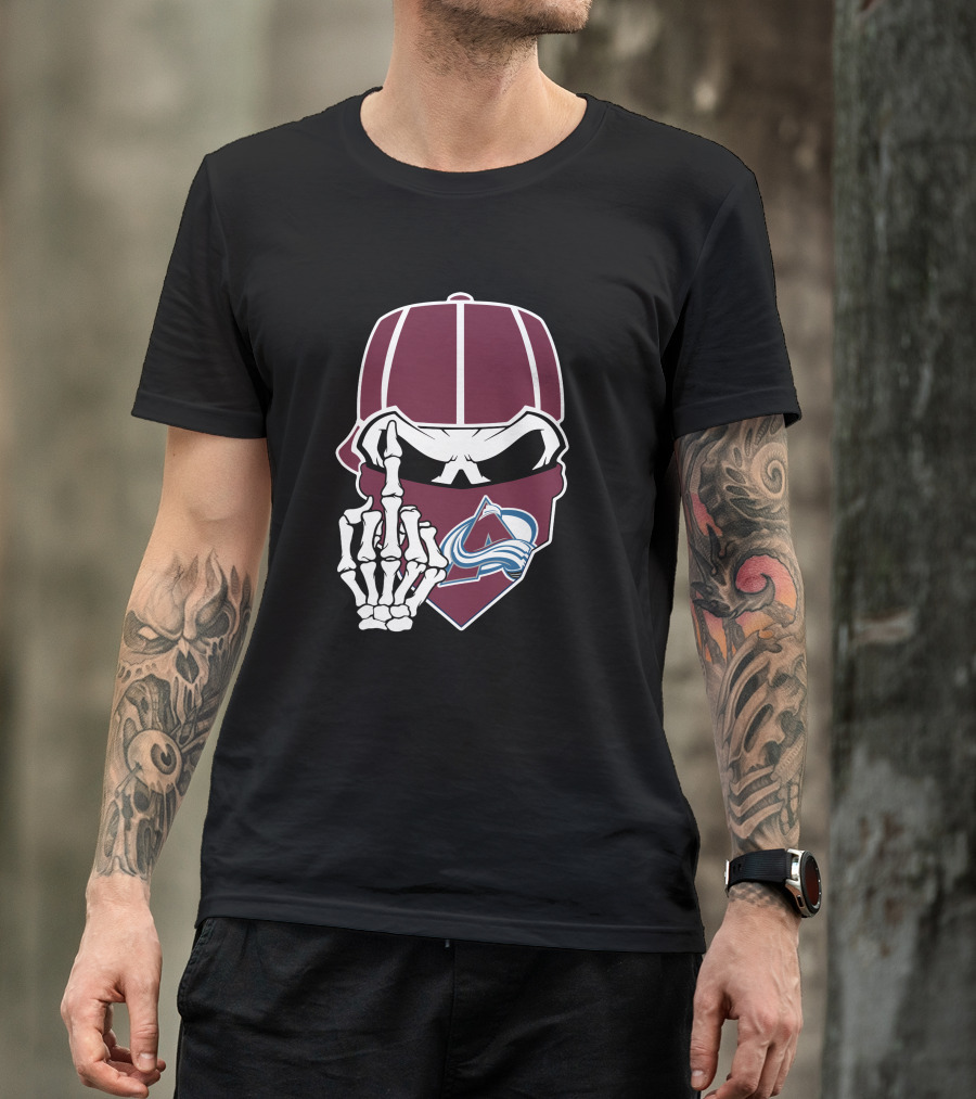 Colorado Avalanche Skeleton Middle Finger Bandana Cap T-Shirt