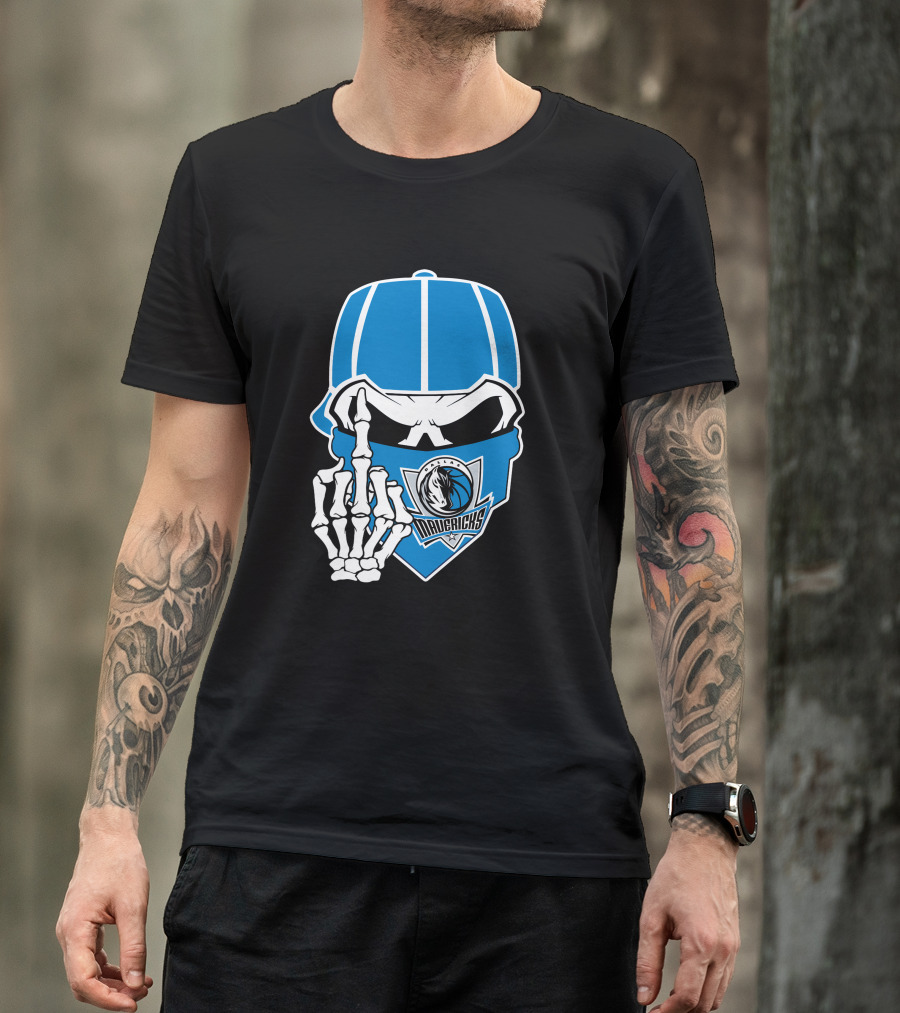 Dallas Mavericks Skull Bandana Skeleton Hand T-Shirt