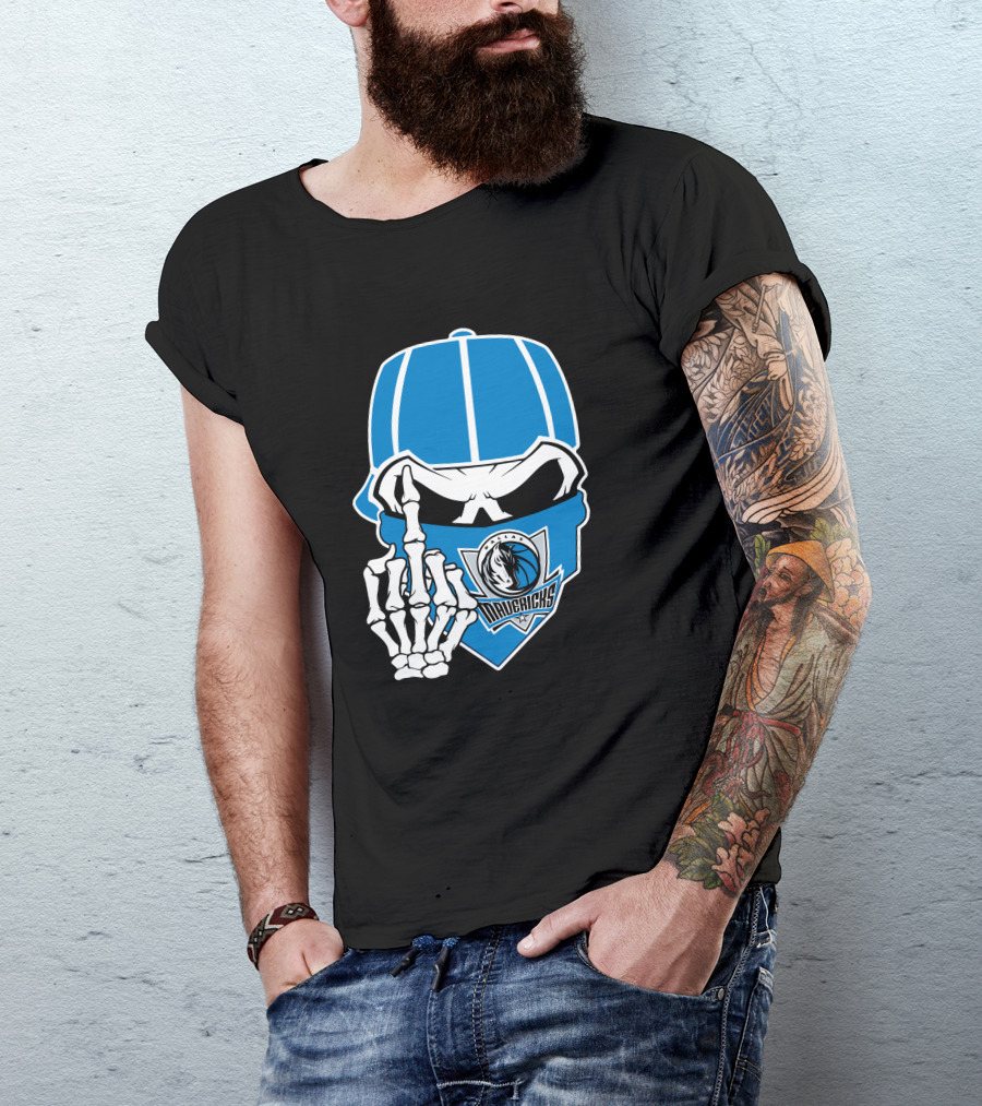 Dallas Mavericks Skull Bandana Skeleton Hand T-Shirt