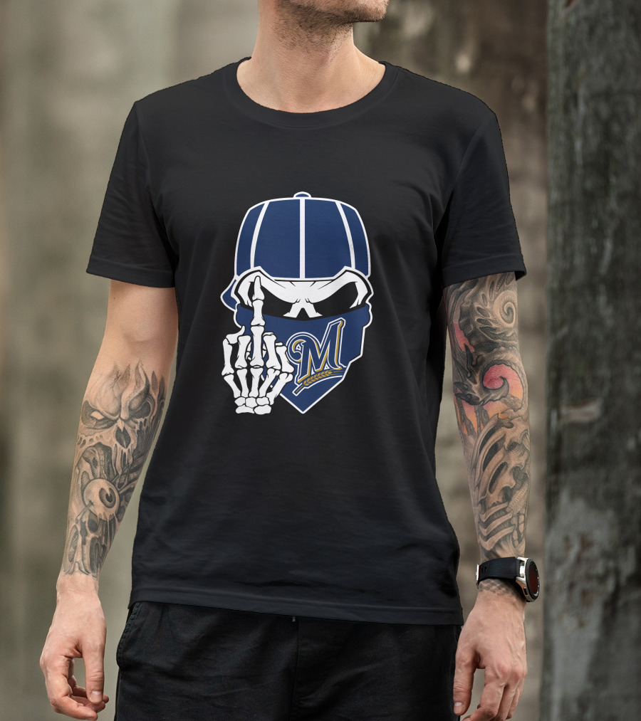 Milwaukee Brewers Skull And Skeleton Hand T-Shirt