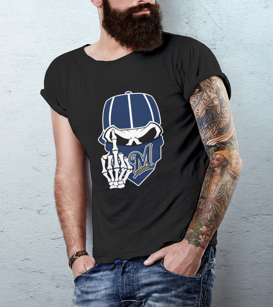 Milwaukee Brewers Skull And Skeleton Hand T-Shirt