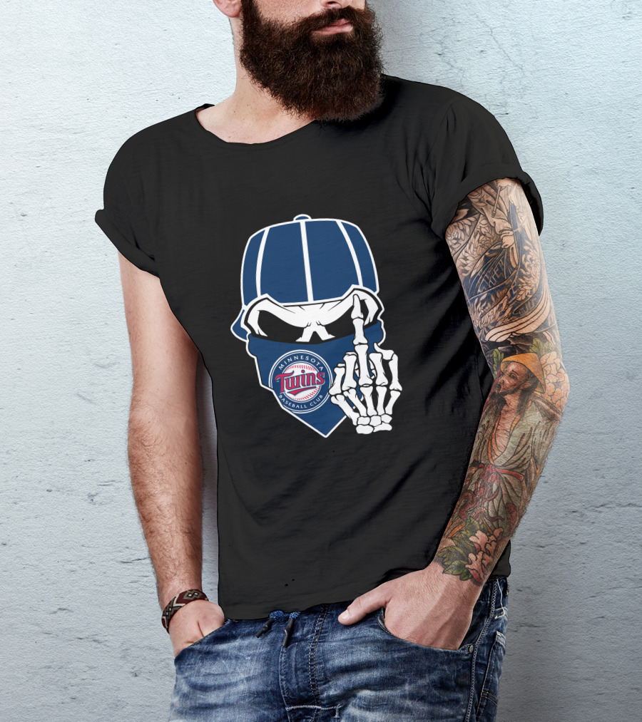 Minnesota Twins Baseball Club Skull With Skeleton Hand Symbol T-Shirt