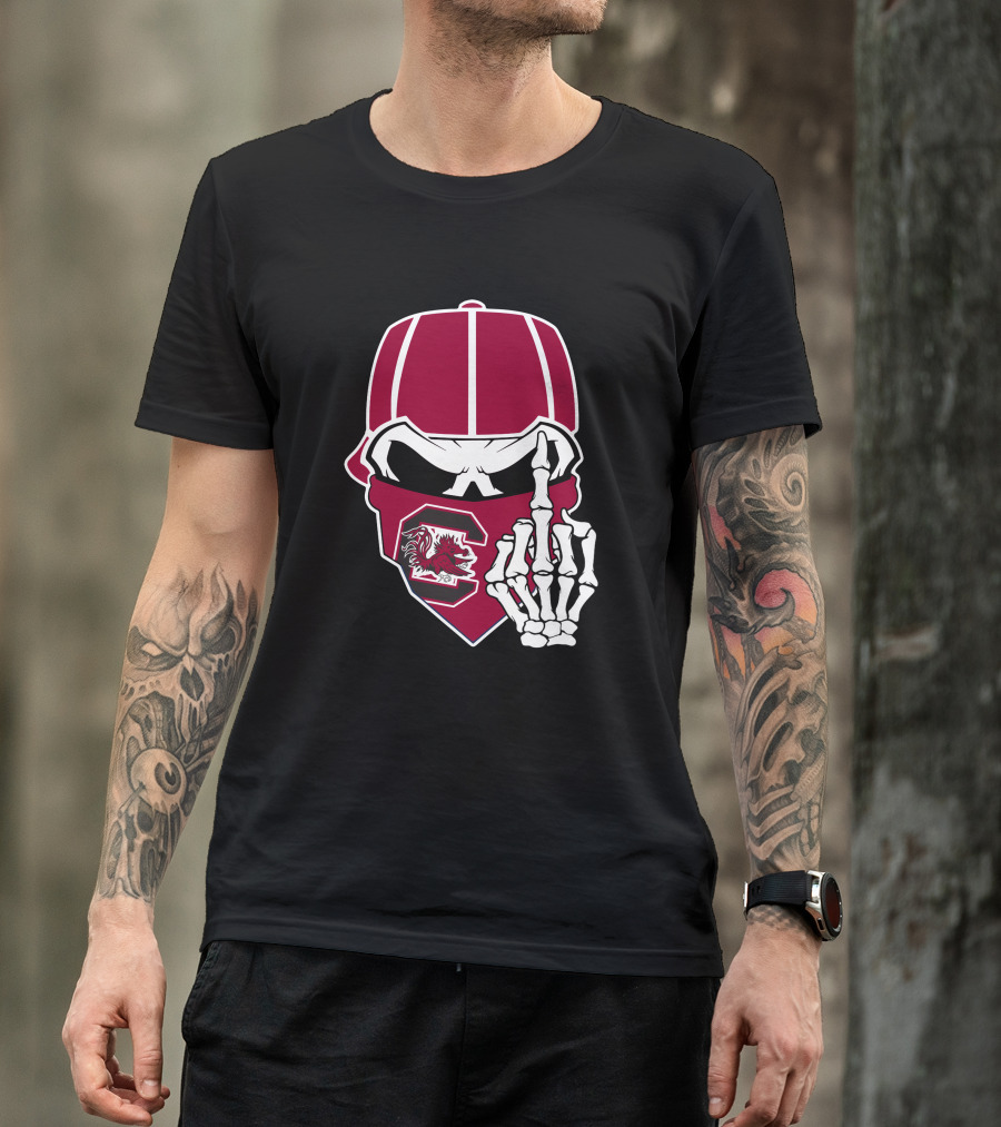 South Carolina Gamecocks Skull Bandana Skeleton Hand T-Shirt