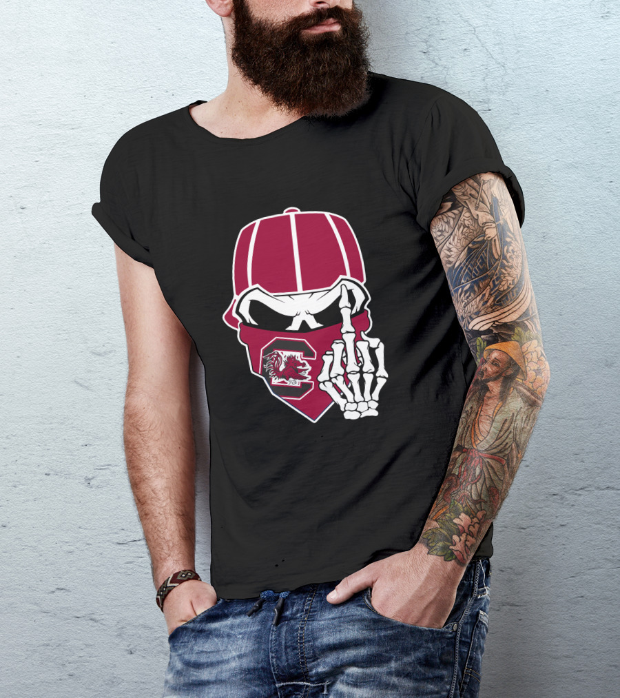 South Carolina Gamecocks Skull Bandana Skeleton Hand T-Shirt