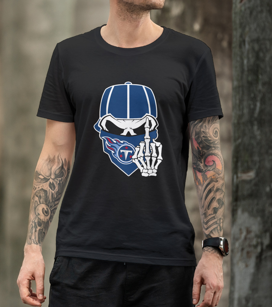 Tennessee Titans Skull Skeleton Hand Gesture T-Shirt