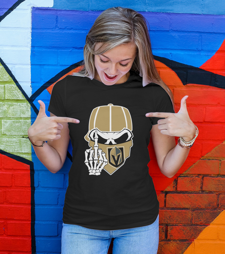 Vegas Golden Knights Skull Skeleton Middle Finger T-Shirt