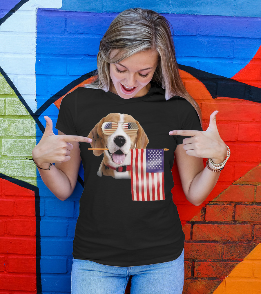 4th Of July American Flag Beagle Sunglasses Lovers T-Shirt