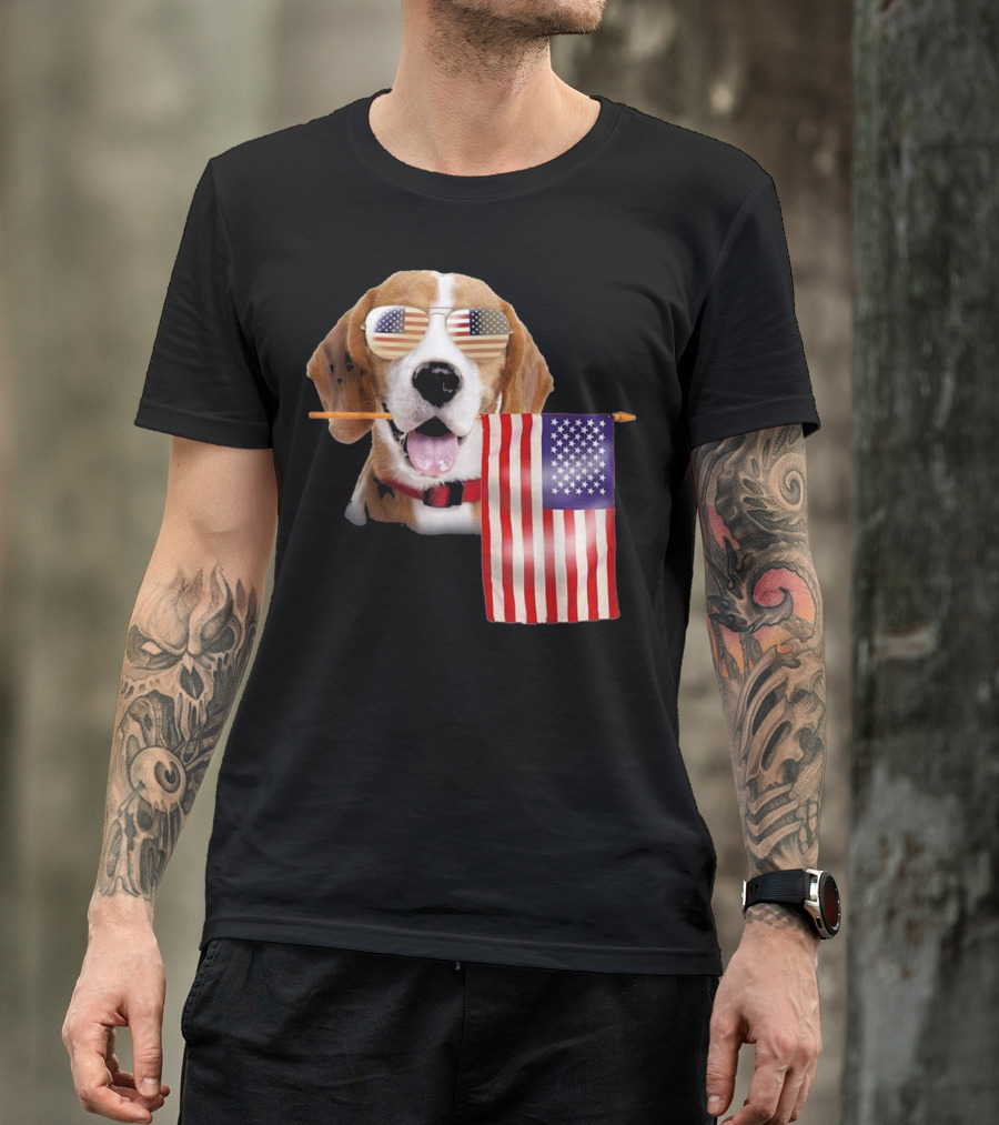 4th Of July American Flag Beagle Sunglasses Lovers T-Shirt