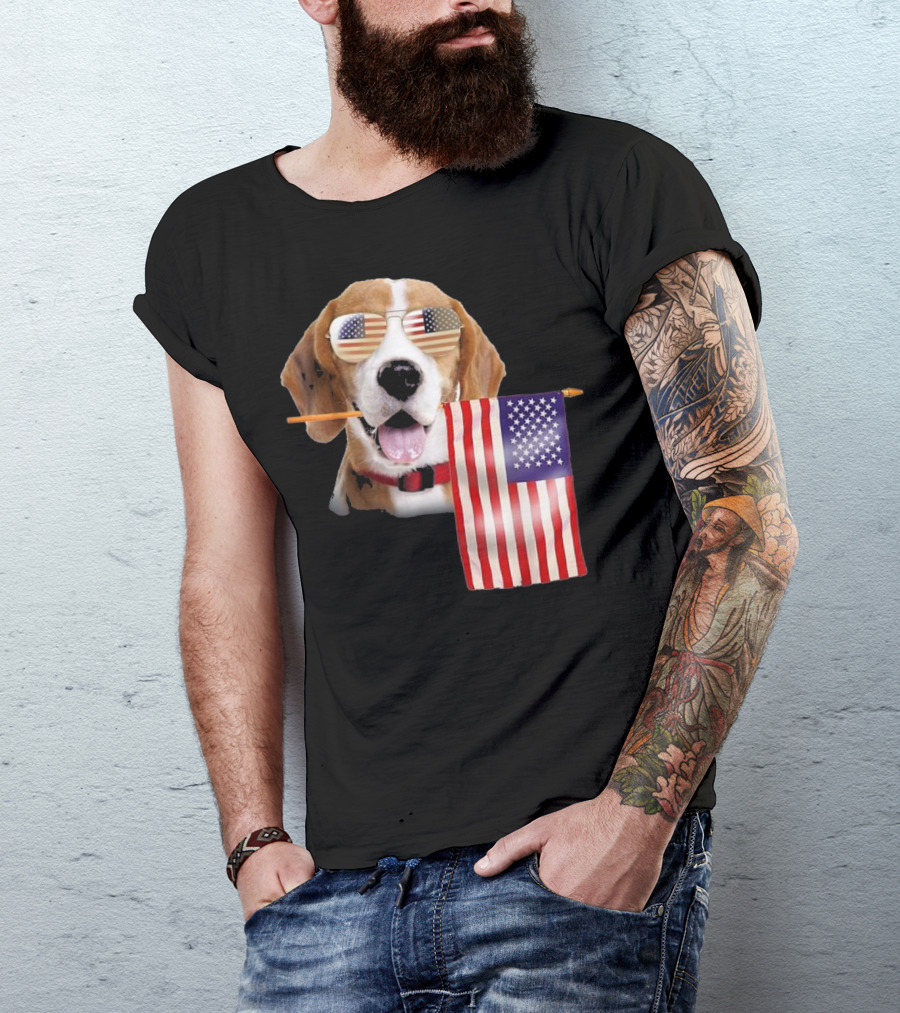 4th Of July American Flag Beagle Sunglasses Lovers T-Shirt