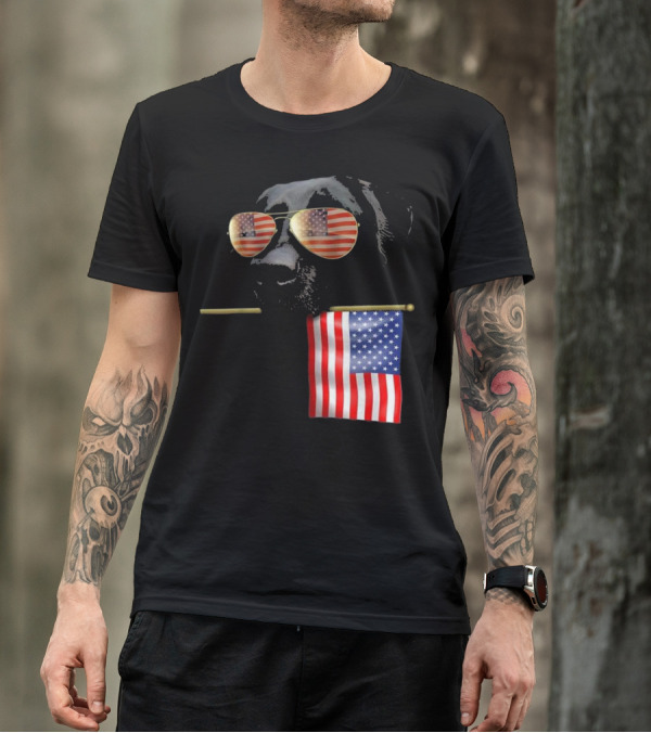 Patriotic Labrador With American Flag Shades Fourth Of July T-Shirt