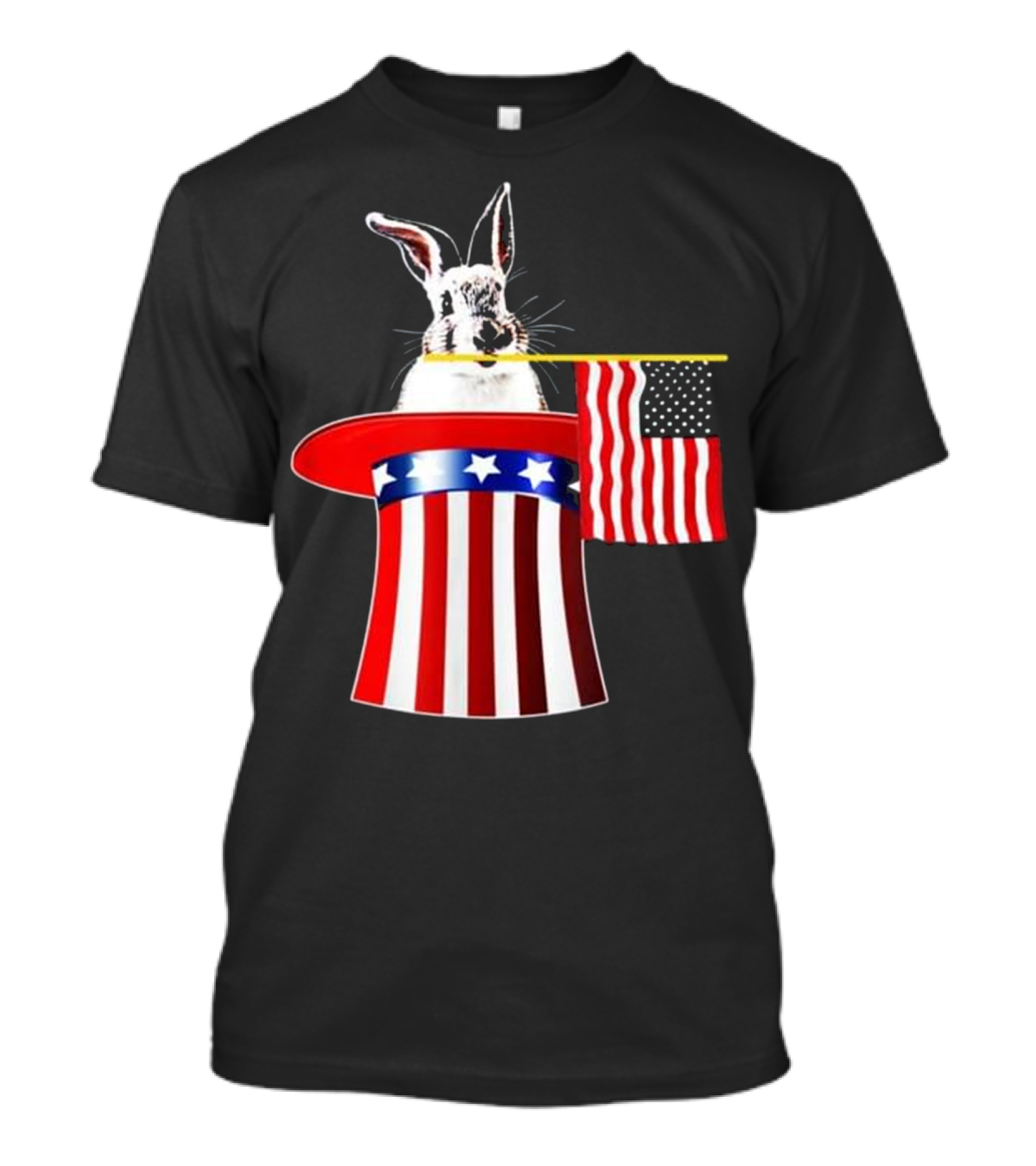 Rabbit In Stars And Stripes Hat With American Flag 4th Of July T-Shirt
