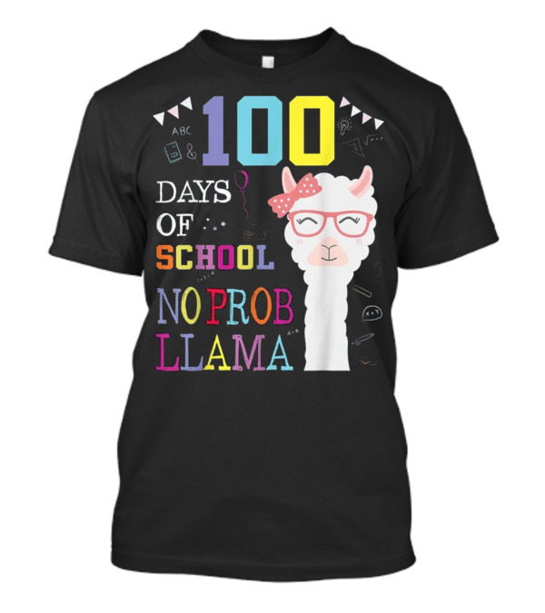 100 Days Of School No Probllam Llama With Glasses And Bow T-Shirt