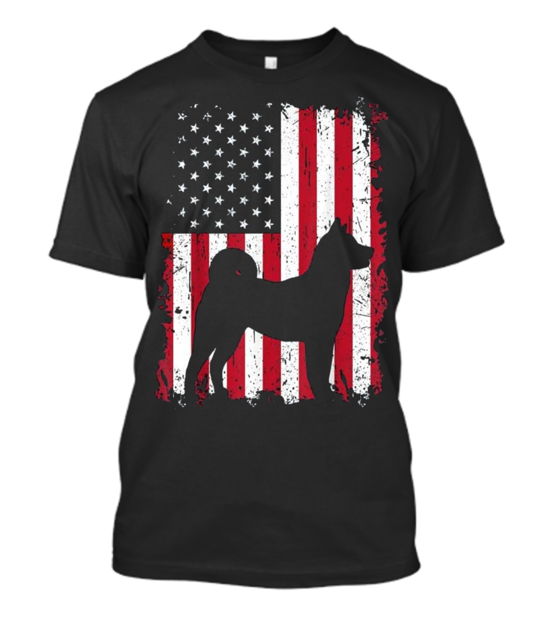 Patriotic American USA Akita Silhouette Over Grunge Flag 4th Of July T-Shirt