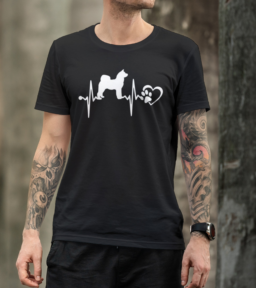 Akita Inu Dog Heartbeat With Paw Heart T-Shirt