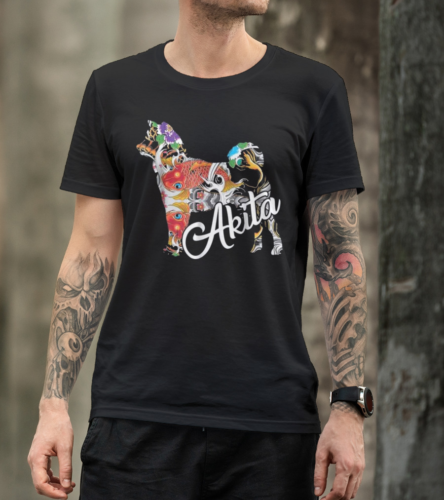 Akita Love Akita Colorful Fish Floral T-Shirt