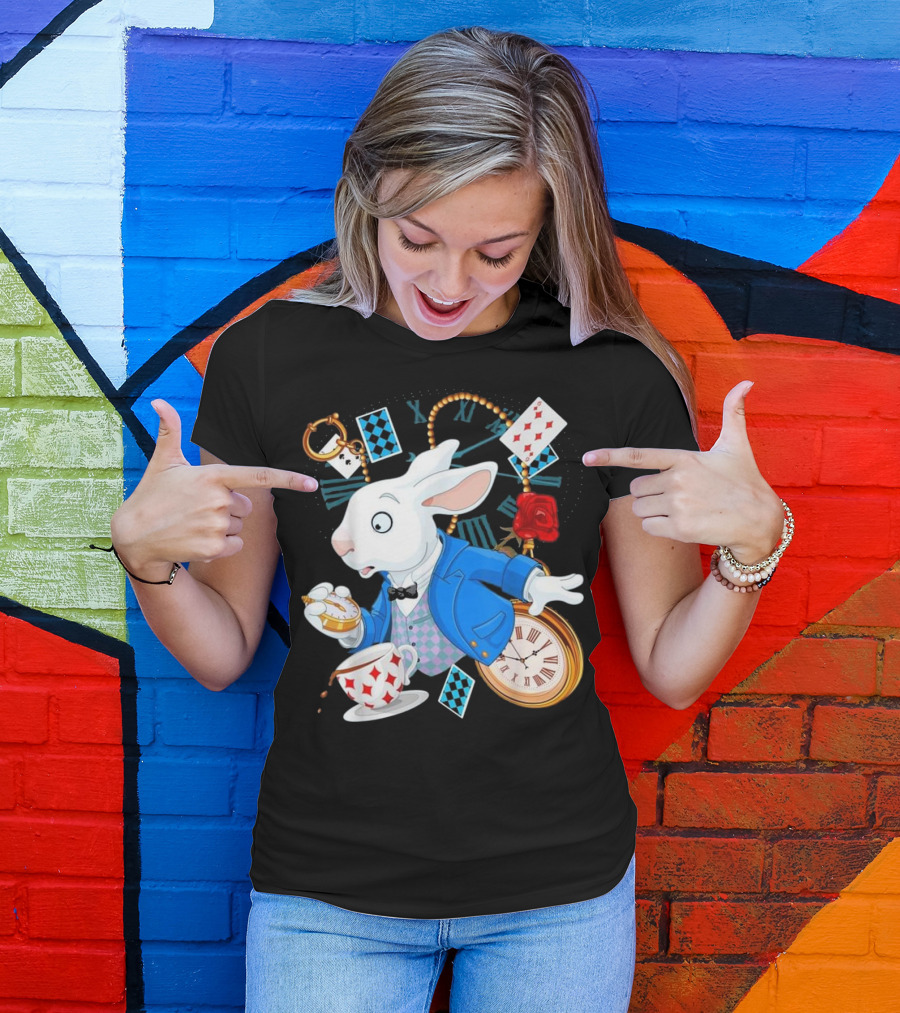 Alice In Wonderland White Rabbit Teacup Pocket Watch Playing Cards Classic T-Shirt