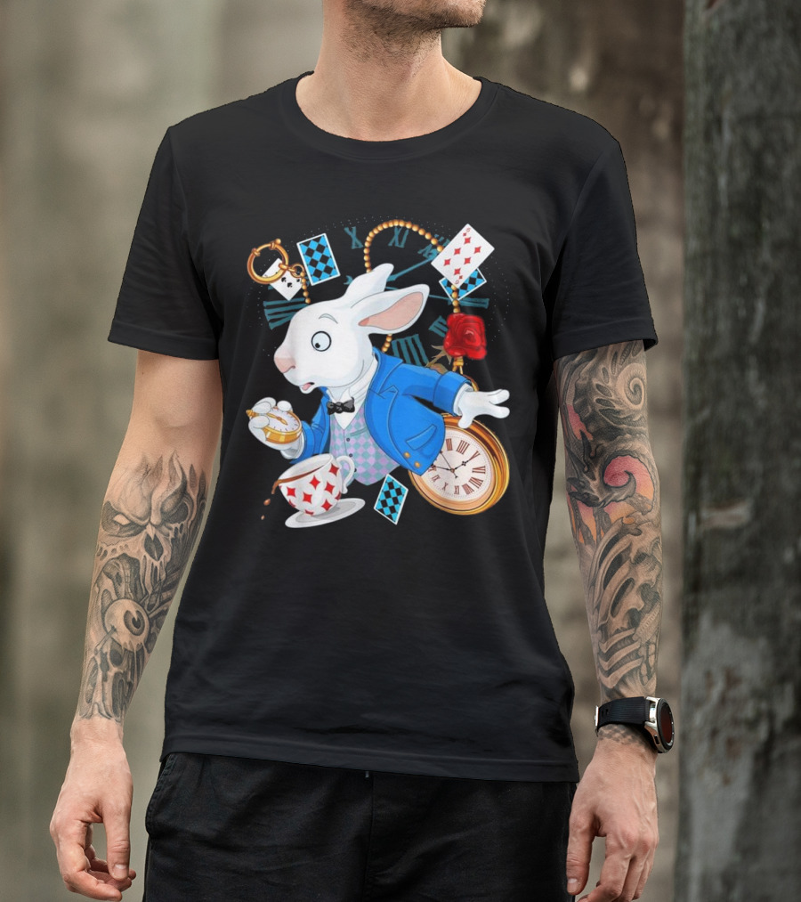 Alice In Wonderland White Rabbit Teacup Pocket Watch Playing Cards Classic T-Shirt