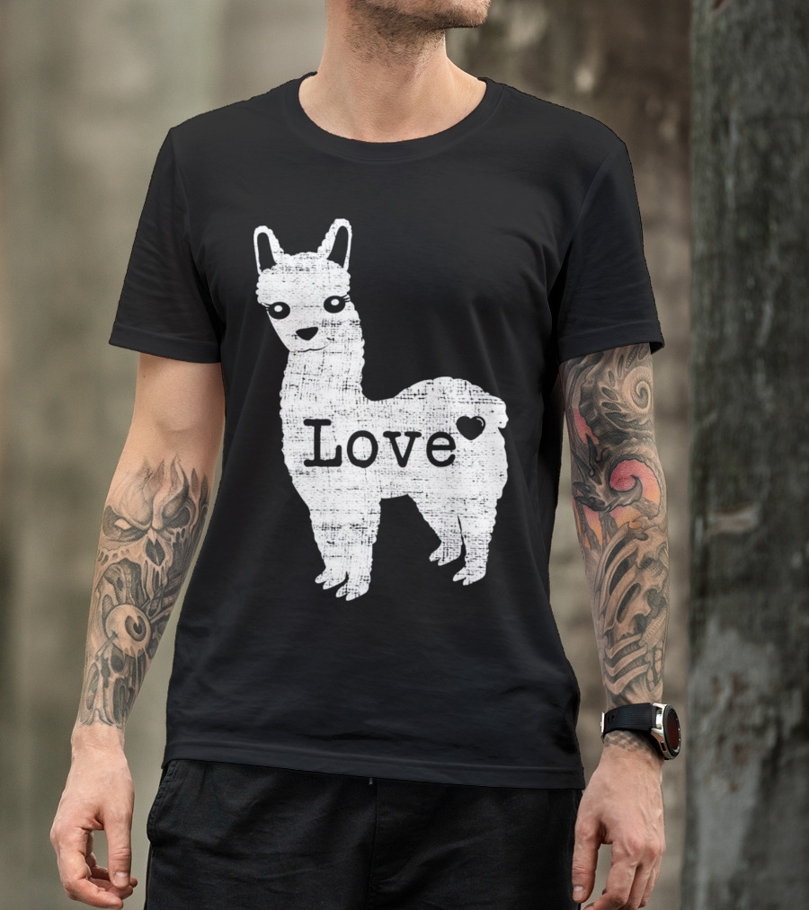 Llama Love Distressed Heart Design With Alpaca T-Shirt