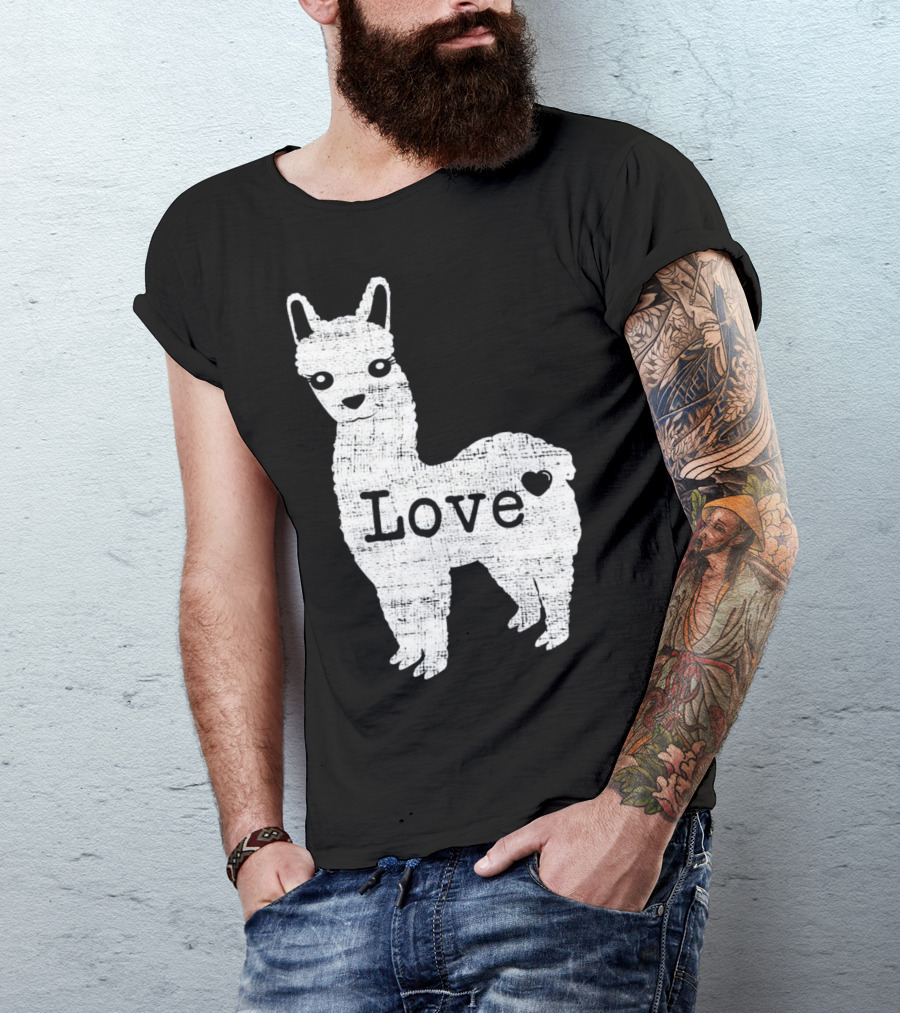 Llama Love Distressed Heart Design With Alpaca T-Shirt
