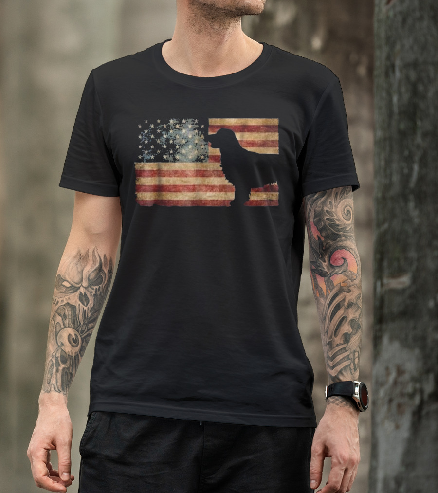 Golden Retriever Silhouette American Flag T-Shirt