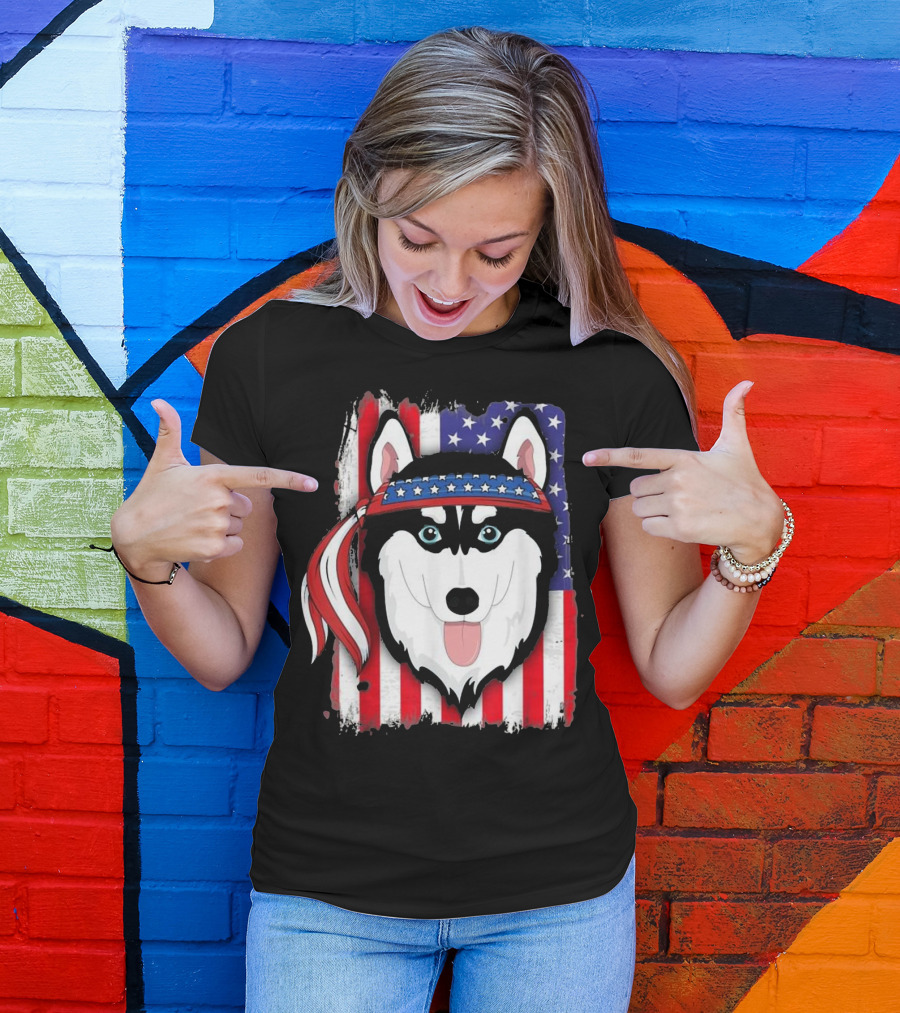 American Flag Bandana Husky 4th Of July T-Shirt
