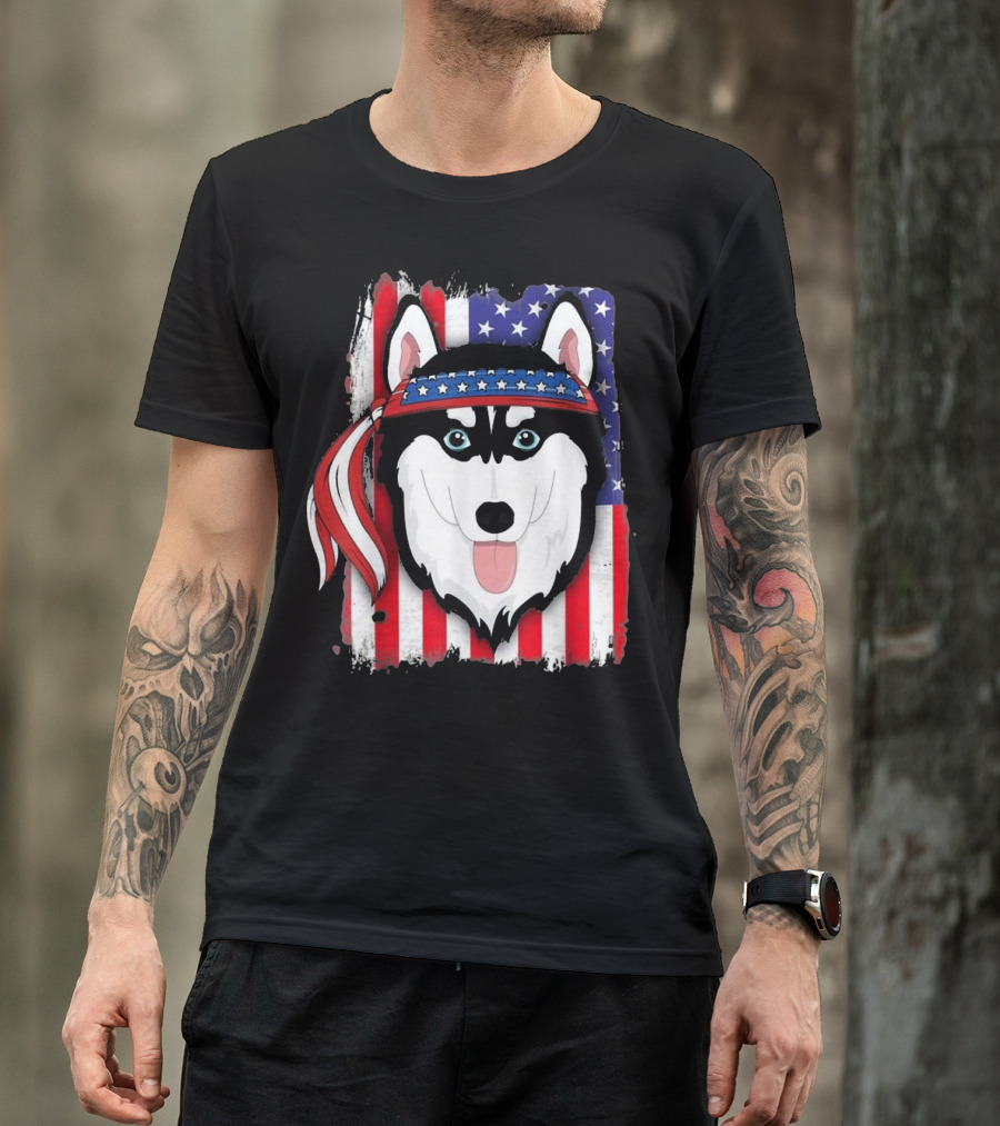 American Flag Bandana Husky 4th Of July T-Shirt