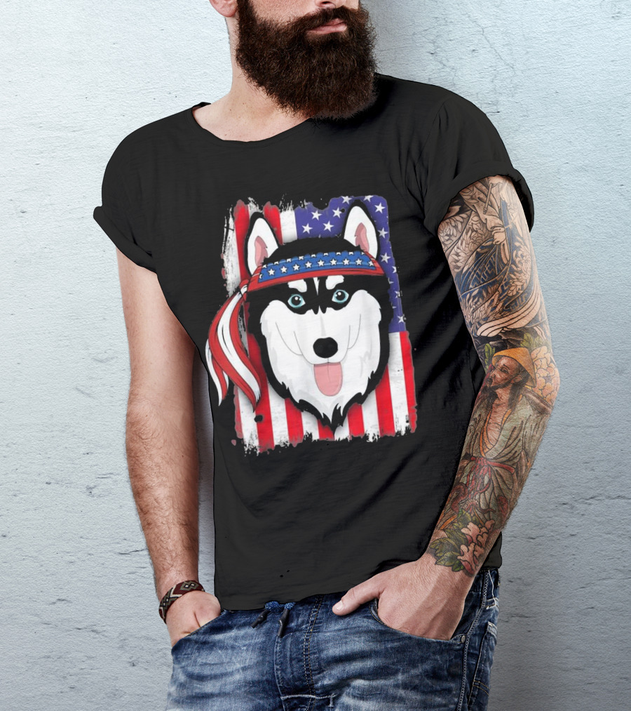 American Flag Bandana Husky 4th Of July T-Shirt